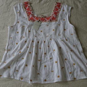 NWT Lucky Brand Embroidered Sleeveless Blouse